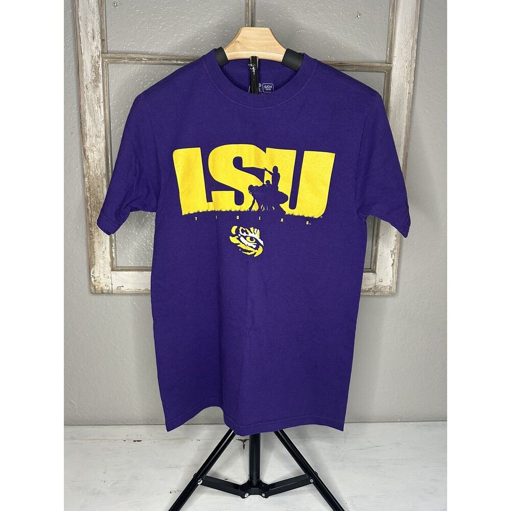 Russell Mens 100% Cotton LSU Tigers Shirt S Purple Short Sleeve Graphic Tee